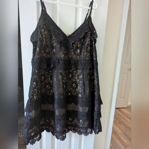 City Chic Black Lace Dress with Nude Lining